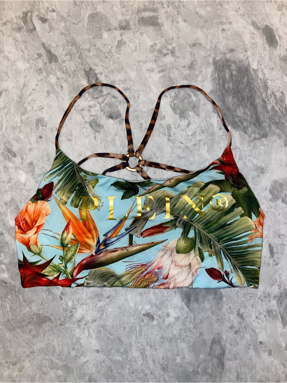 Philipp Plein Tropical Print Bikini Top